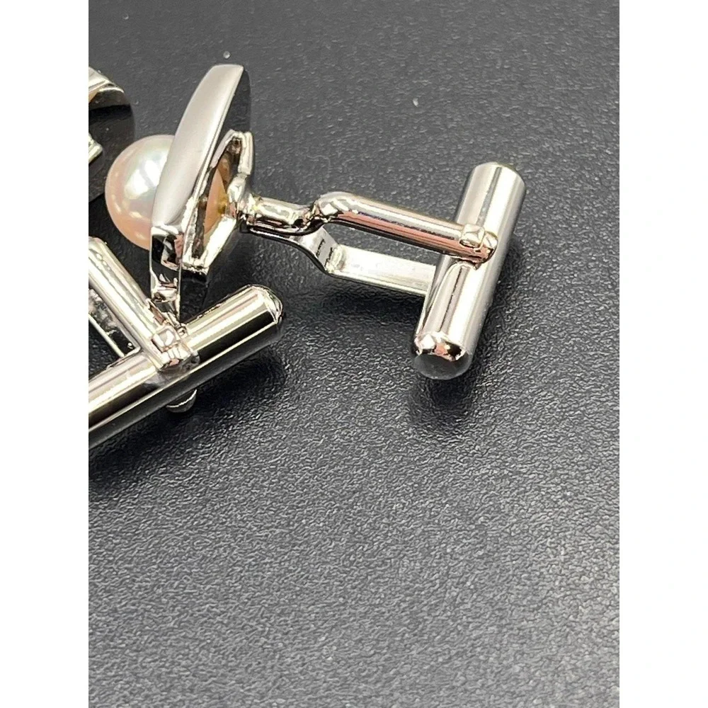 Japanese Vintage Akoya Pearl Tie Clip Cuff Link Set 2013 Japan 10k Gold Plated
